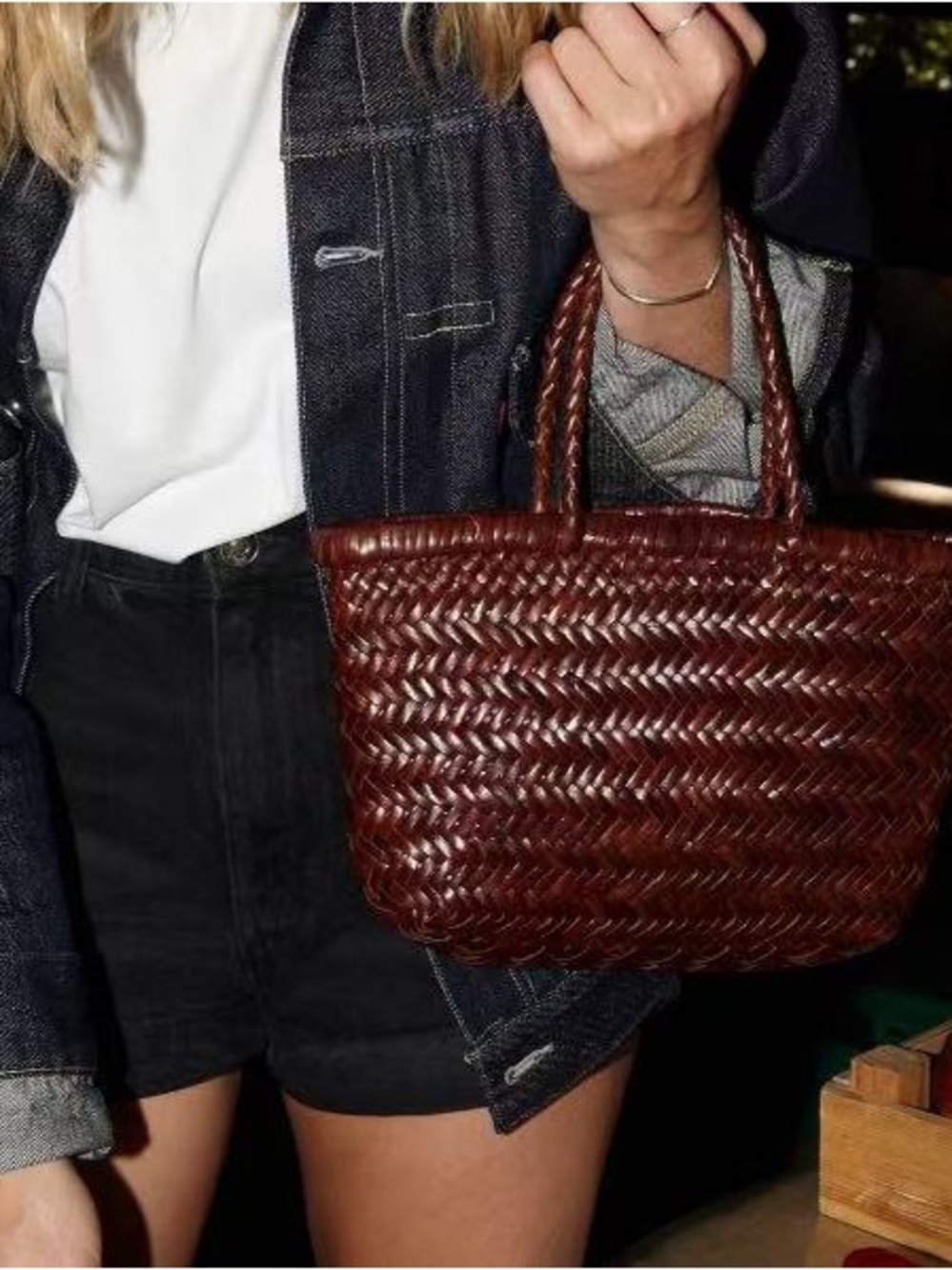 DRAGON DIFFUSION Gora mini woven leather tote dark brown